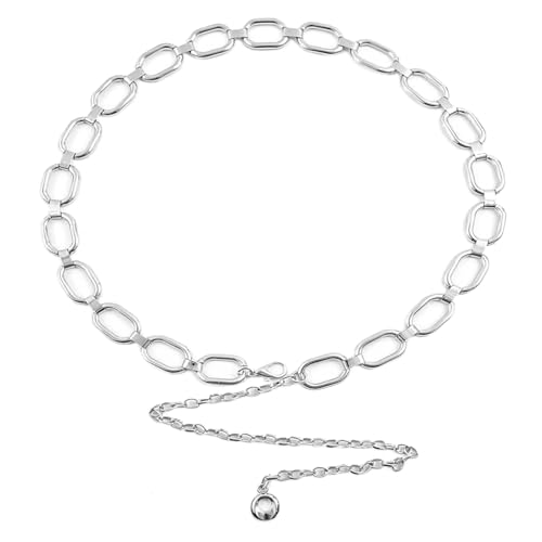 Eohak O-Ring Metal Waist Chain for Women Adjustable Metal Waist Belt Belly Link for Jeans Dress - color: Silver-oval