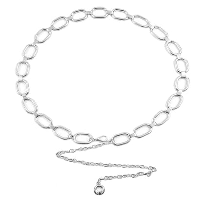 Eohak O-Ring Metal Waist Chain for Women Adjustable Metal Waist Belt Belly Link for Jeans Dress - color: Silver-oval