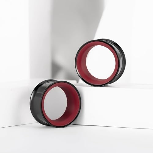 DOEARKO 2Pcs Stainless Steel Outer Ring & PLA Inner Plug Ear Gauges (2g/6mm - 1"/25mm) Hypoallergenic Double Material for Stretched Ears Lightweight Breathable Plugs - color: B&R, size: 22mm(7/8")