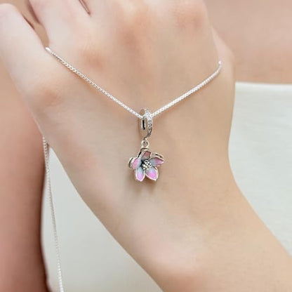 925 Sterling Silver Dainty Necklaces for Women Pendant Jewelry Gift for Her | Hypoallergenic Ocean Animal Love Cherry Blossom Jewelry, Ideal Valentine Birthday Christmas Graduation Gift for Wife Mom - color: Pink Cherry Blossom