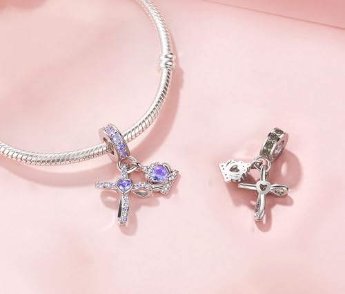 Silver Cross Birthstones Charm Fit for Pandora Charms Bracelet Crown Dangle Charms Beads Birthday Jewelry Gifts for Women - style: June