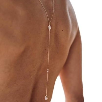 Simple Sexy Rhinestone Waterdrop Back Chain Body Jewelry for Women Sexy Backless Rhinestone Necklace Bridal Wedding Backdrop Dress Accessories Jewelry - color: Gold