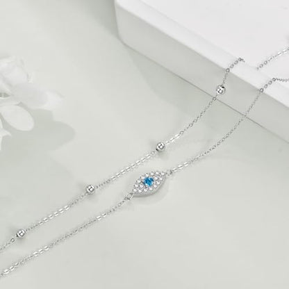 925 Sterling Silver Cat Butterfly Anklets Double Layered Chain for Birthday Women Ankle Bracelet Summer Beach Dainty Jewelry - style: E-Evil Eye Anklet A