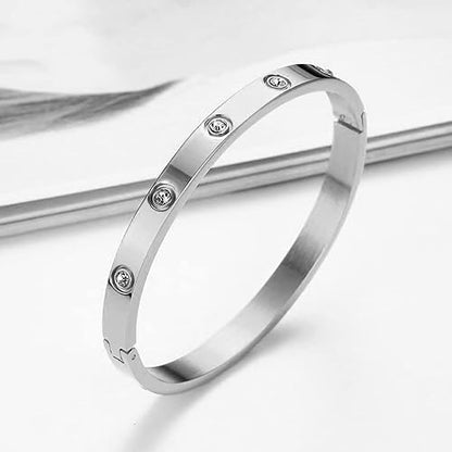 VQYSKO Love Friendship Bracelet Bangle Gold Rose Gold Silver with Cubic Zirconia Stones Stainless Steel Hinged Jewelry with Crystal Oval Bracelet Birthday Present for Her Women Teen Girls - style: B0CHNXXVFS