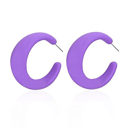 Acrylic Resin Earrings 70s 80s Colorful Hoop Earrings C Shape Trendy Chunky Cute Candy Earrings Jewelry for Women - color: Light Violet