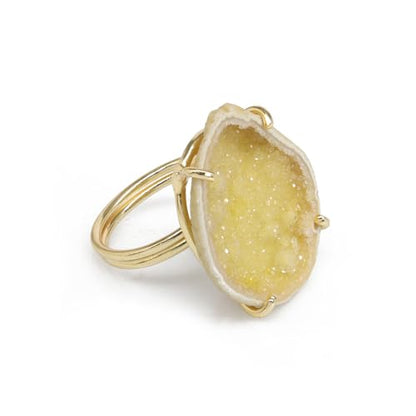 Elegant Geode Druzy Gemstone Statement Ring for Women, Adjustable Ring, Gold Plated Stone Size 20-25mm - color: Yellow, style: 1