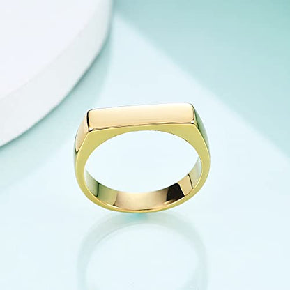 VQYSKO 14K Gold Plated Signet Ring | Statement Band Jewelry for Women - color: Rectangle Gold