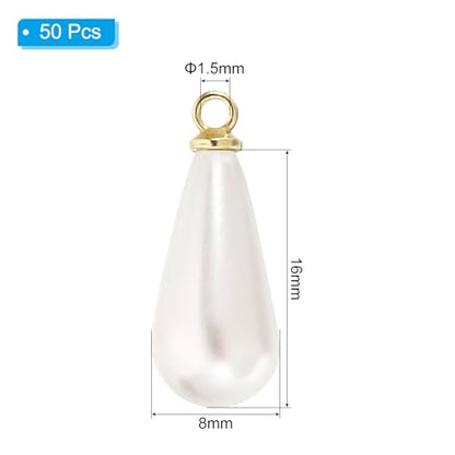 PATIKIL Pearl Charm, 50Pcs Pearl Beads Teardrop Faux Pearl Pendant Charm with Loop for Jewelry Making Bracelets Earrings Necklace - color: Gold, size: 16x8mm