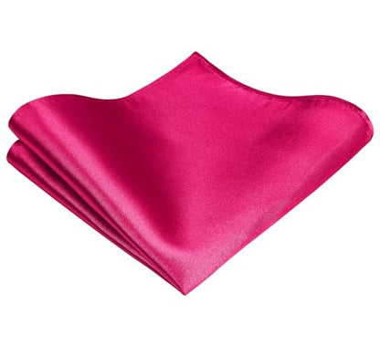 TIE G Solid Satin Woven dyed Color Formal Black Necktie and Pocket Square Sets in Gift Box - color: Fuchsia Pink
