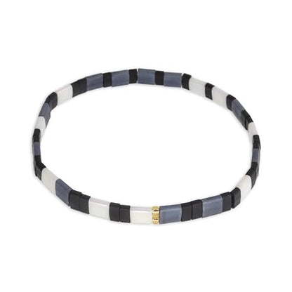 Sonateomber Tila Flat Beaded Stretch Bracelets for Women, Trendy Unique Colorful Square Beads Handmade Stack Bracelet Friendship Accessories Fashion Jewelry Gift - color: Black White