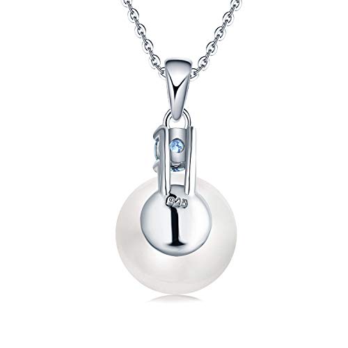 925 Sterling Silver Freshwater Cultured Pearl Pendant Necklace JO WISDOM Jewelry for Women,Girls - color: 10mm,March,aquamarine Color
