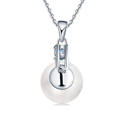 925 Sterling Silver Freshwater Cultured Pearl Pendant Necklace JO WISDOM Jewelry for Women,Girls - color: 10mm,March,aquamarine Color