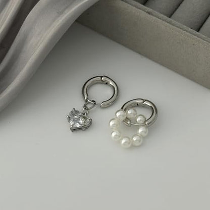 Heart Pearl Hoop Earrings Sliver Long Tassel Chain Huggie Hoop Earrings Pearl Beaded Drop Earring for Women Wedding Jewelry - color: pearl hoop