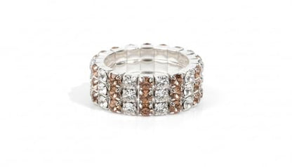 Sparkling Rhinestone Ring Set Trendy Elastic Rhinestone Crystal Stretch Ring Stackable Jewelry for Women Girls - color: 3 Rows Ring-Silver+White+Crystal Yellow