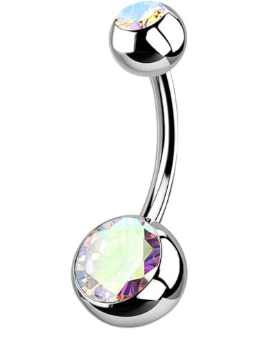 OUFER Titanium Belly Button Rings, Internally Threaded Belly Ring, Round CZ Navel Rings for Women Men - color: AB CZ, size: 1.6*10MM