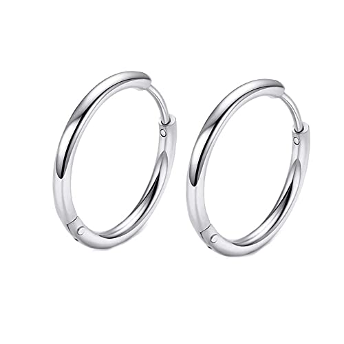316L Surgical Stainless Steel Huggie Hoop Earrings 6mm 8mm 10mm 11mm 12mm 14mm Hypoallergenic Earrings Hoop Cartilage Helix Lobes Hinged Sleeper Earrings For Men Women - style: A09:6mm Silver(THK 1.5mm)