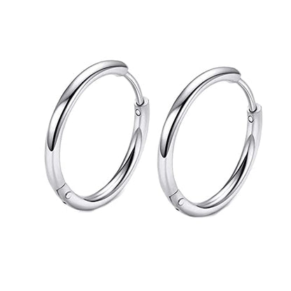 316L Surgical Stainless Steel Huggie Hoop Earrings 6mm 8mm 10mm 11mm 12mm 14mm Hypoallergenic Earrings Hoop Cartilage Helix Lobes Hinged Sleeper Earrings For Men Women - style: A09:6mm Silver(THK 1.5mm)