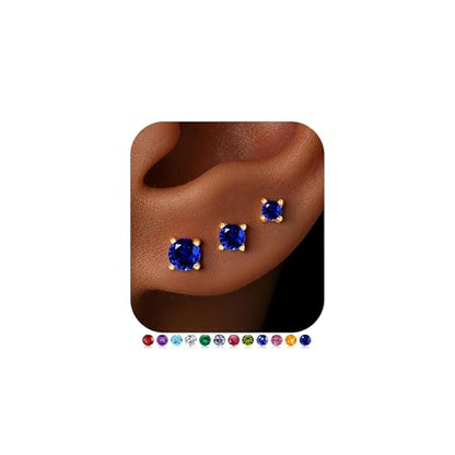 Small Birthstone Flat Back Stud Earrings for Women, 14K Real Gold Plated Hypoallergenic Earring Dainty CZ Cartilage Stud Earring Stack, Perfect Birthday Gifts for Women Her - color: 14K Gold Plated-12-December-Tanzanite Blue