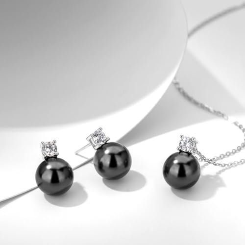 Pearl and Rhinestone Stud Earrings for Women Retro Statement Earrings Wedding Party Prom Jewelry - color: Zirconia Pearl-Black