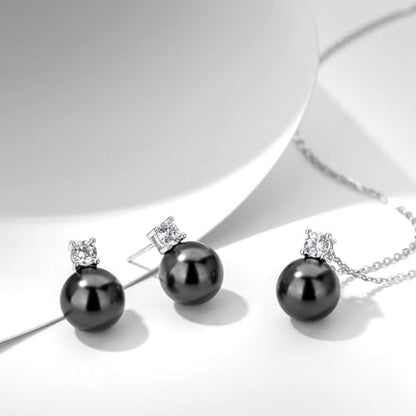 Pearl and Rhinestone Stud Earrings for Women Retro Statement Earrings Wedding Party Prom Jewelry - color: Zirconia Pearl-Black