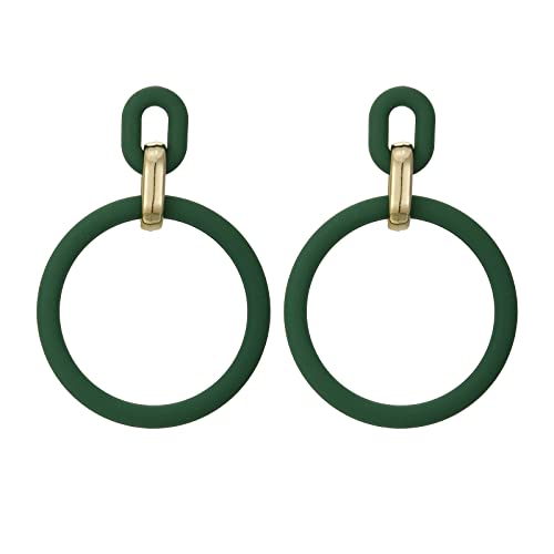 RUOFFETA Acrylic Rectangle Earrings, Fashion Acrylic Square/Oval/Hoop Statement Drop Earrings for Women - color: Dark Green Hoop