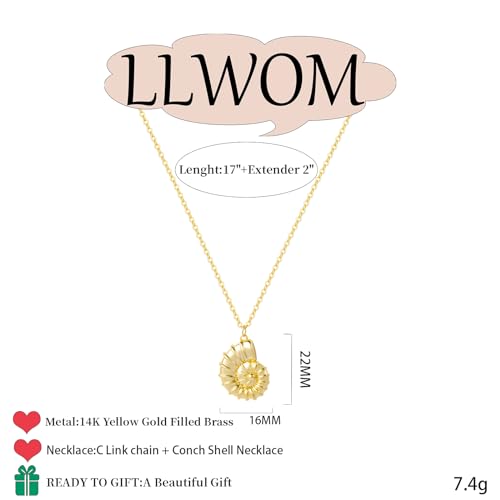 LLWOM Gold Necklace for Women-14k Gold Plated Infinity Necklace Star Of David Necklace Evil Eye Cross Pendants Heart Dainty Gold Necklace For Women - color: Gold-Conch