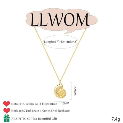 LLWOM Gold Necklace for Women-14k Gold Plated Infinity Necklace Star Of David Necklace Evil Eye Cross Pendants Heart Dainty Gold Necklace For Women - color: Gold-Conch