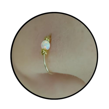 925 Sterling Silver & 14K Gold Filled Nose Ring Hoop Handmade Piercing Jewelry For Women - 24 Gauge 2mm,7mm Tiny Nose Ring with Opal - Gift Ready - color: White Opal Gold