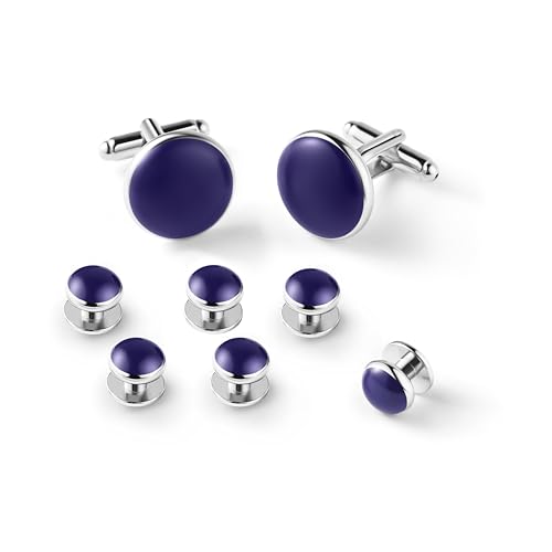 Men's Cufflinks & Tuxedo Studs Set - 316L Stainless Steel Formal Wedding Jewelry, Groomsmen Gift Set with Gift Box - color: 6pcs Blue Gold