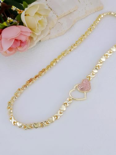 Women's Gold wedding Jewelry Set Tricolor Hugs Kisses Heart necklace set - color: 1 Heart Pink