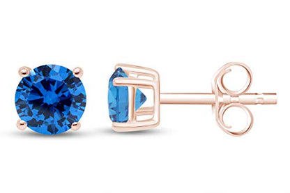 Birthstone Stud Earrings for Women 4MM Round Simulated Gemstone Studs | Push Back Earrings In 14K Gold Over Sterling Silver - color: December - Blue Topaz