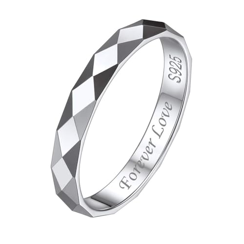 ChicSilver 925 Sterling Silver Ring Customizable Sandblast Finish/Multi-Faceted Ring Wedding Band Comfort Fit Size 4-12 - color: Multi-Faceted - Engraving