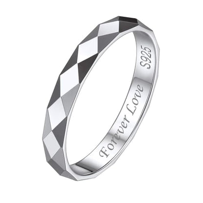 ChicSilver 925 Sterling Silver Ring Customizable Sandblast Finish/Multi-Faceted Ring Wedding Band Comfort Fit Size 4-12 - color: Multi-Faceted - Engraving