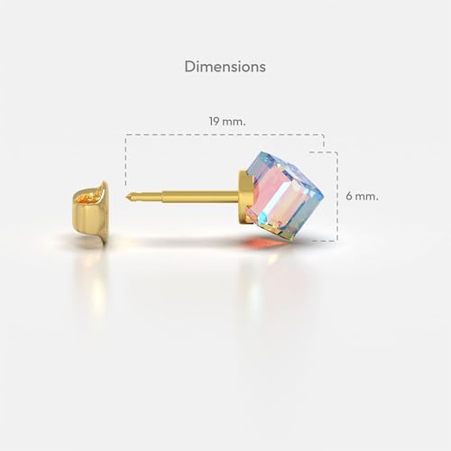 316L Stainless Steel Stud Earrings for Sensitive Ears – Hypoallergenic Princess Cut Square Cubic Zirconia Post Earrings for Women & Men – Nickel Free Daily Jewelry - color: Gold Plated - Rock Crystal