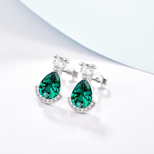 Birthstone Teardrop Crystal Stud Earrings for Women 925 Sterling Silver Solitaire Studs Halo Earrings for Birthday Gifts Teardrop Earrings for women - style: E May
