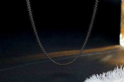 FOSIR Mens Womens Stainless Steel Black Rolo Cable Chain Necklace, Round Box Chains for Men, 2/3/4/5mm Width - size: 20.0 Inches long, style: 3mm wide-stainless steel