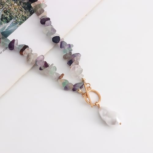 Bohemian Stone Pearl Choker Necklace for Women Dainty Natural Irregular Stone Choker Turquoise Beaded Lariat Necklace Simple Fashion OT Toggle Spiritual Handmade Jewelry - color: White Green