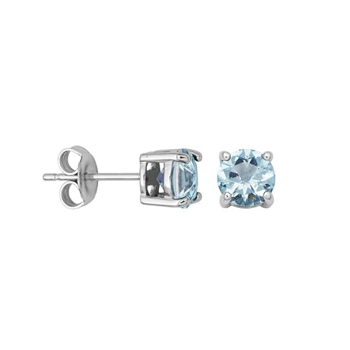 Amazon Essentials Sterling Silver Round Birthstone Stud Earrings - color: Blue Aquamarine, March