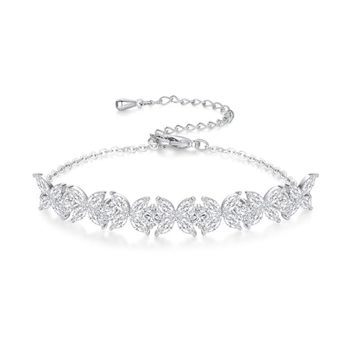 14K Gold Moissanite Tennis Bracelet For Women, D Color VVS1 Brilliant Cut, Adjustable Bracelet, Delicate Valentine's Day Gift - color: Flower Style-2