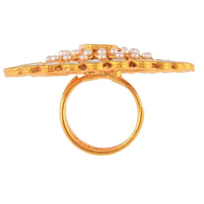Efulgenz Indian Jewelry Ring Round Faux Pearl Crystal Adjustable Big Finger - color: Mint