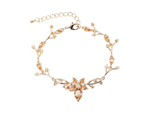 Faship Gorgeous CZ Crystal Floral Necklace Earrings Set - color: Champagne / Matching Bracelet