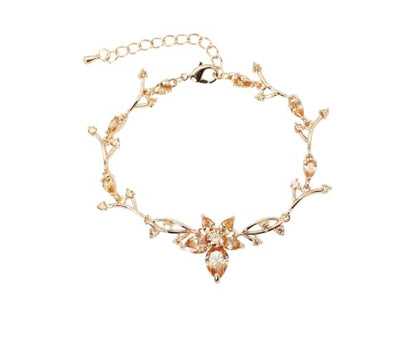 Faship Gorgeous CZ Crystal Floral Necklace Earrings Set - color: Champagne / Matching Bracelet
