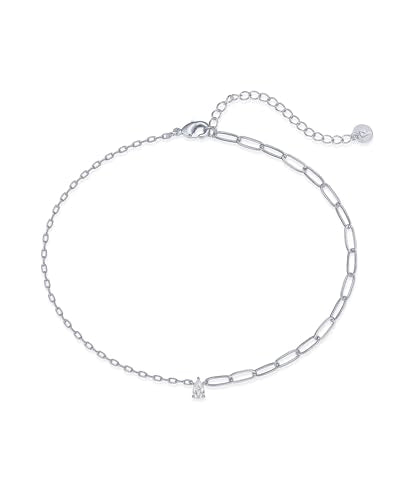 PAVOI 14K Gold Plated Anklet for Women - Trendy Link Chain Ankle Bracelet Summer Jewelry - Boho Dainty Anklets with Cubic Zirconia, Beaded, Evil Eye, Star, Station, Pearls Adjustable Gold Jewelry - style: Solitaire