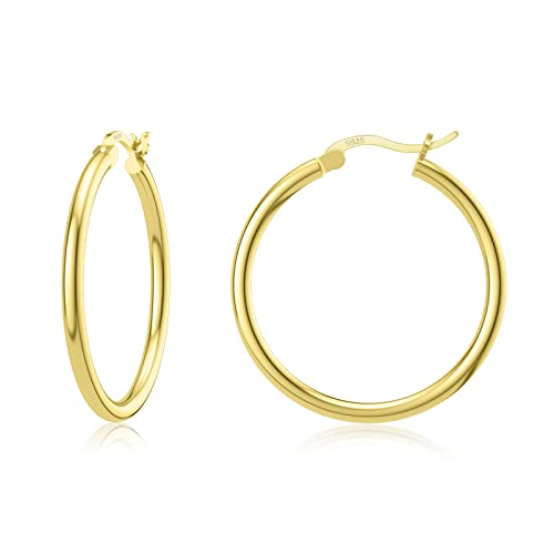 JIAYIQI Sterling Silver Hoop Earrings 18K White Gold Plated Silver Circle Endless Earrings Hoops Jewelry Lightweight Hoop Earring for Women Diameter 10,14,16,18,20,25,30,35,40,50,60mm - style: Gold-25mm
