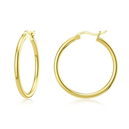 JIAYIQI Sterling Silver Hoop Earrings 18K White Gold Plated Silver Circle Endless Earrings Hoops Jewelry Lightweight Hoop Earring for Women Diameter 10,14,16,18,20,25,30,35,40,50,60mm - style: Gold-25mm