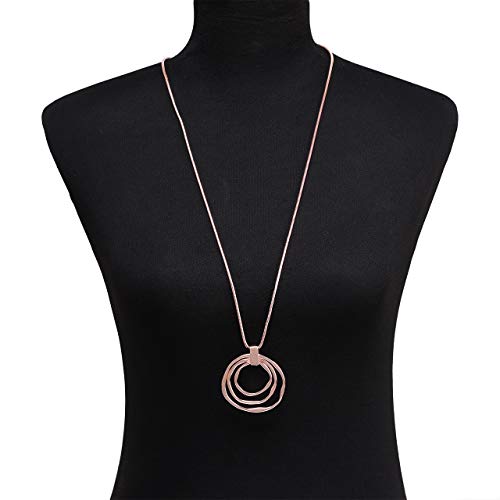 NVENF Long Sweater Chain Double Circle Pendant Necklace Bold Snake Chain Women Statement Necklace - color: F Rose Gold Triple