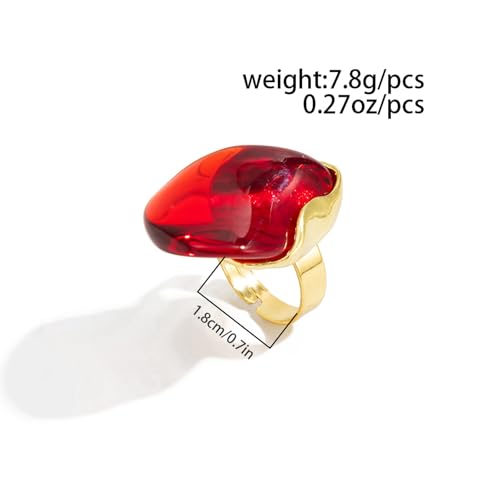 Chunky Statement Ring for Women Colorful Big Resin Rings Statement Irregular Geometric Shaped Large Ring Boho Summer Beach Vacation Chunky Jewlery - color: Red