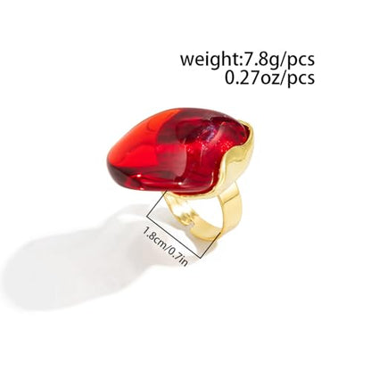 Chunky Statement Ring for Women Colorful Big Resin Rings Statement Irregular Geometric Shaped Large Ring Boho Summer Beach Vacation Chunky Jewlery - color: Red
