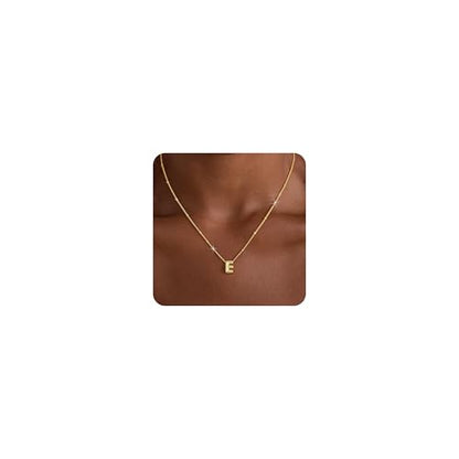 Initial Necklaces for Women, 14K Gold Plated Dainty Bubble Letter Necklace A-Z Name Pendant Necklace for Women Trendy Gold Jewelry Personalized Gifts - color: E
