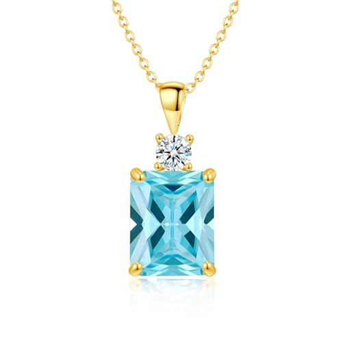 CiNily Rectangular Crystal Necklace for Women Trendy, Pendant Necklace with Chain 14K White Gold | Gold Plated Multicolor Birthstone Pendant Necklaces Boho Jewelry for Christmas Birthday Wedding - color: Gold-Blue cz